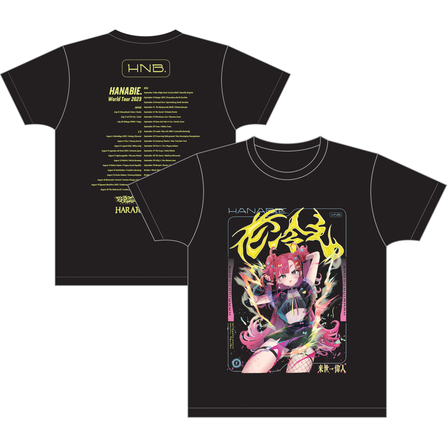 Handabie Anime World Tour Tee front and back