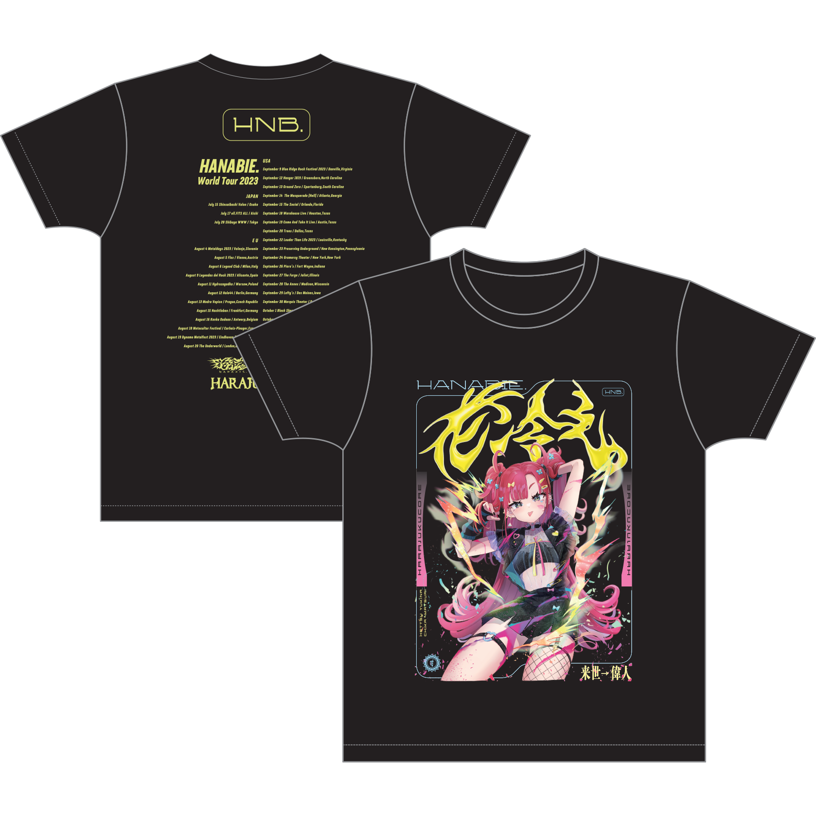 Handabie Anime World Tour Tee front and back